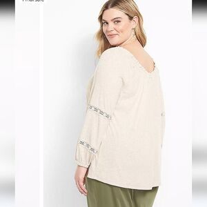 Lane bryant crochet sleeve ribbed knit elastic ruffle neck line boho long sleeve